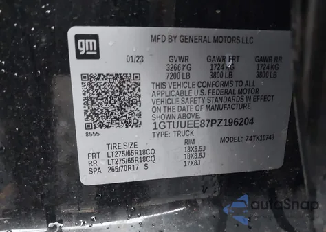 2023 GMC Sierra 1500 4Wd Standard Box At4 from USA, damaged, VIN 1GTUUEE87PZ196204